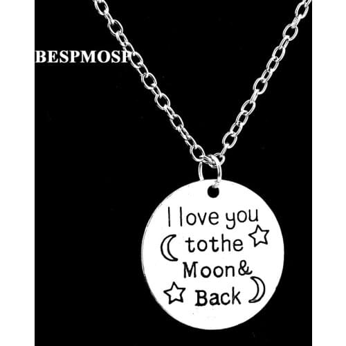 Bespmosp 24PCS/Lot Wholesale Hot"I Love You To The Moon&Back"Charm Moon Star Pendant Chain Necklace Family Fashion Women Jewelry