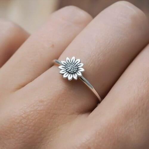 Popular Trendy Cross Border Hot Sale Jewelry Sunflower Fashion Daisy Copper Metal Flower Ring for Women