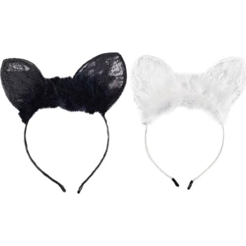 Feather Headband Thin Hair Hoop Lace ear Hair band Props for Party Nightclub cosplay White/black