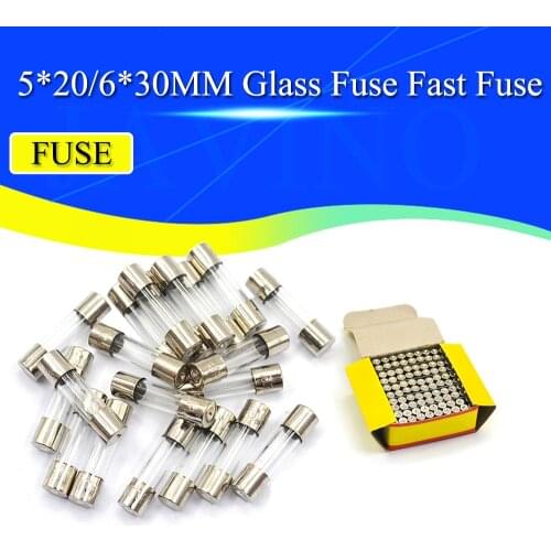 100PCS 5*20 Glass Fuse Fast Fuse Not Fuse Kit 250V 0.1A 0.2A 0.5A 1A 2A 3A 4A 5A 6A 7A 8A 10A 12A 15A 20A Quick Blow 6X30mm Hot