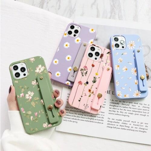 Cute Flower Daisy Phone Case For OnePlus Nord Wrist Strap Soft Cover For OnePlus 8T 8 7 6 T 7t 9 Pro Matte Silicone Cover Fundas