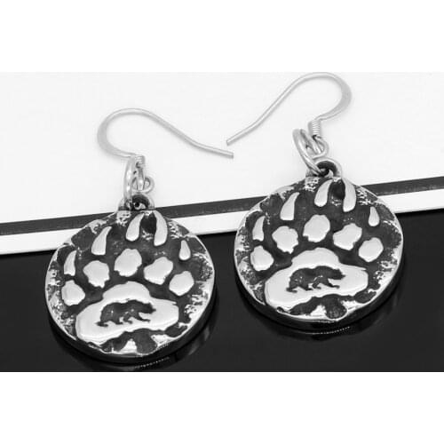 Nordic Viking Amulet Rune small Bear paw Stainless steel earrings with valknut gift bag