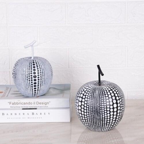 Modern simple resin black and white apple ornaments, soft decoration model house, home decoration crafts