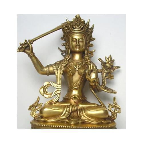 Tibetan Buddhism, Tantra, brass buddha statue, Manjushri Bodhisattva, Manjushri jam dpel, figure, height about 20cm