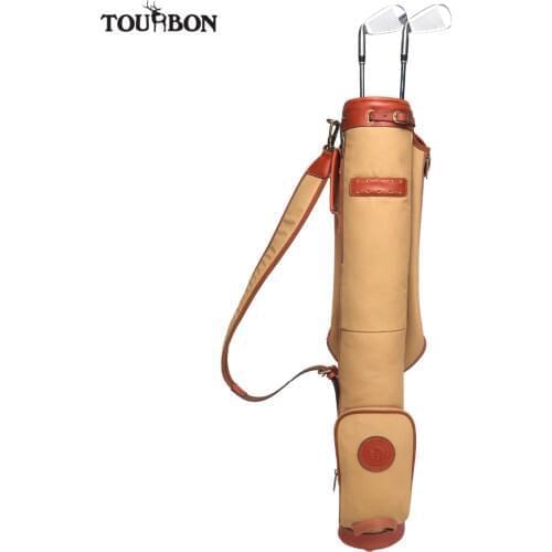 Tourbon Vintage Golf Club Bag Carrier Pencil Style Canvas & Leather Khaki Golf Gun Bags Wax Waterproof Fleece Padded Cover 84CM