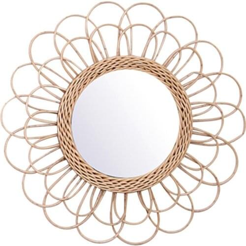 Rattan Dressing Mirror Innovative Art Deco Round Mirror Living Room Wall Hanging Mirror Kitchen Bathroom Mirror Home Decoration