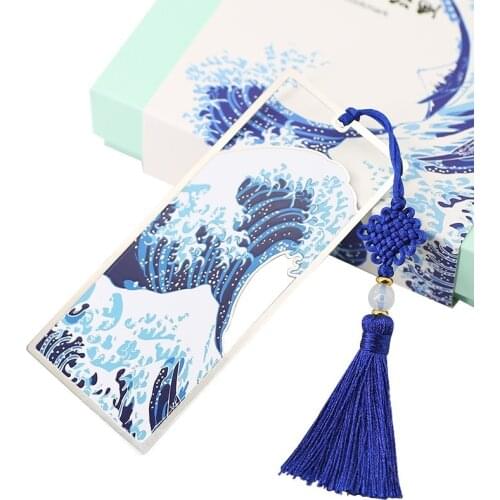 Vintage Metal Bookmark Hokusai The Great Wave Off Kanagawa Pictures Long Tassel Book Mark School Office Supplies