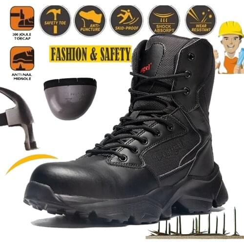 All season mens high state safety work boots anti-smashing steel toe hat boots indestructible work shoes