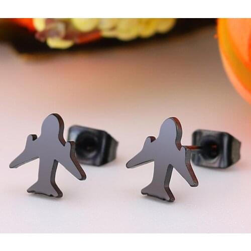 SMJEL Stainless Steel Airplane Plane Stud Earrings Women Handmade Aircraft Earring Black Jewelry 2018 New
