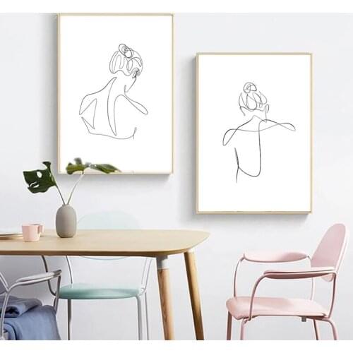 Female Line Drawing Art Canvas Painting Abstract Nude Woman Back Print Scandinavian One Line Sketch Minimalist Poster Home Decor