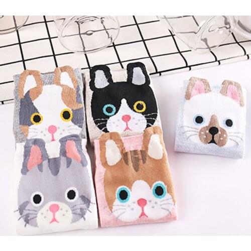 1 Pair Cartoon Cat Face Socks Woman Korean harajuku kawaii Cotton Blend Short Ankle Stock Autumn Spring Dropship Hot Sale