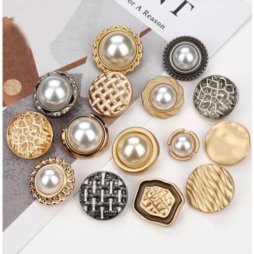 10 Pieces New Metal Buttons Special-Shaped Inlaid Pearls Point Oil High Feet Hand-Sewn Woolen Coat Fashion Buttons Wholesale