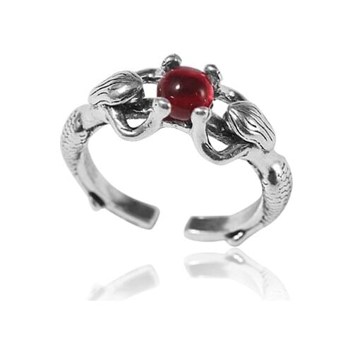 2020 New Fashion Creative Mermaid Red Bead Ring Elegant Charm Ladies Red Ring Simple Jewelry Birthday Gift