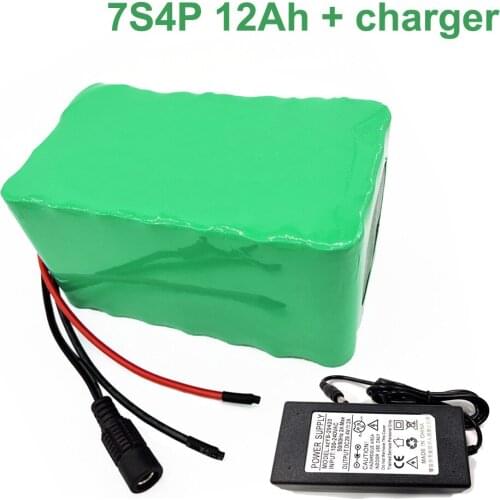 24V 12Ah 25.2V 18650 Li-ion Battery Pack E-Bike electric bicycle 7S4P With charger