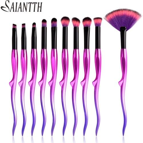 SAIANTTH 4/8/10pcs High heels makeup brushes set Cosmetic Beauty kit Purple Red flame Fan Brush eyeshadow powder blush maquiagem