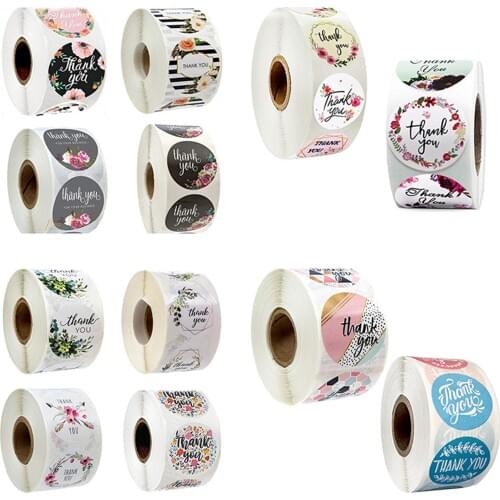500 pieces /roll Round Floral Thank You Stickers Scrapbooking For Package Seal Labels Custom Sticker Decoration Wedding Sticker