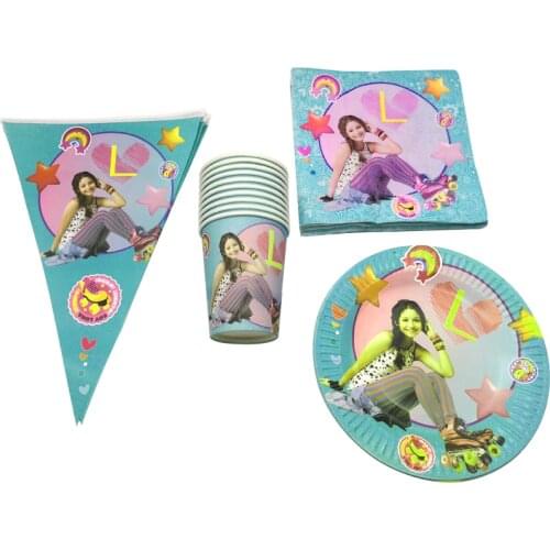 80PC Soy Luna Theme Plates Cups Baby Shower Decoration Kids Girls Banner Tableware Set Happy Birthday Events Party Flags Napkins
