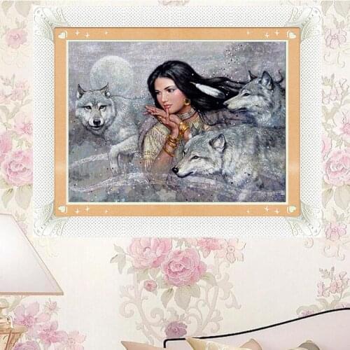 Diamond Embroidery Diy Diamond Painting Cross Stitch Kits Diamond Mosaic Wolf woman Full Square Diamond Embroide RS119