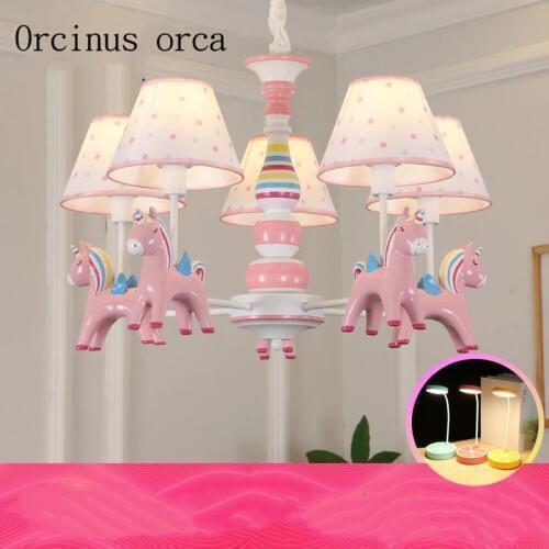 American Pastoral creative pony chandelier Girl Bedroom childrens room Princess Room Light cartoon animal resin Chandelier