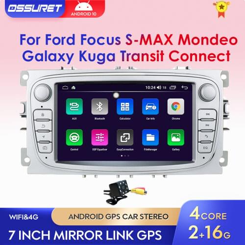 Android10 Car Radio GPS For FORD Focus S-MAX Mondeo C-MAX Galaxy Kuga Transit Connect 2007-2012 Stereo Multimedia Player WIFI BT