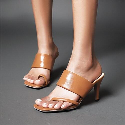 White black yellow snake print strappy heels sandals slippers women high heels flip flops square toe slides party shoes new