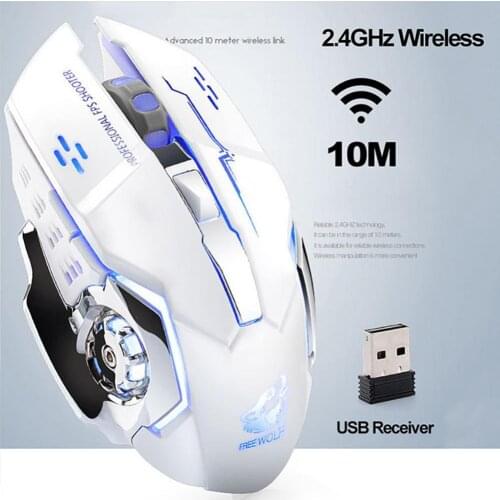 Free Wolf X8 Silent 2.4GHz 2400DPI 6 Keys Wireless Optical Mouse USB Receiver
