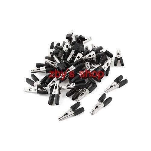 Black Nonslip Grip Insulated Test Lead Crocodile Alligator Clips 35mm 50 Pieces