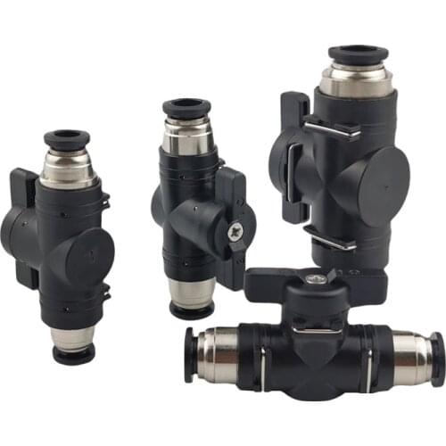 Black Pneumatic Push in fitting type shut off ball valve BUC-4mm/6mm/8mm/10mm/12mm Manual switch valve