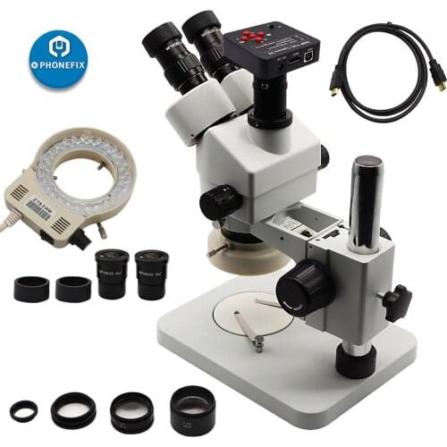 3.5X-90X Trinocular Stereo Digital Video Microscope 14MP 16MP 21MP 38MP HDMI Camera Simul-focal Zoom for Phone PCB Soldering