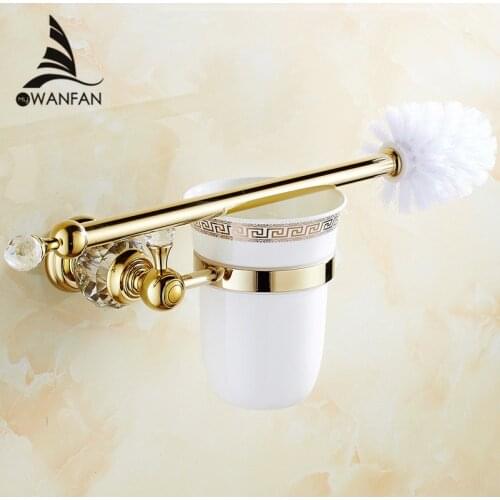 European style Brass Crystal Toilet Brush Holder,Gold Plated Toilet brush Bathroom Products Bathroom Accessories useful HK-44