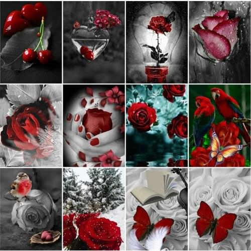 EverShine 5D Diamond Embroidery Rose Black White Diamond Painting Flowers Full Square Diamond Mosaic Handmade Hobby