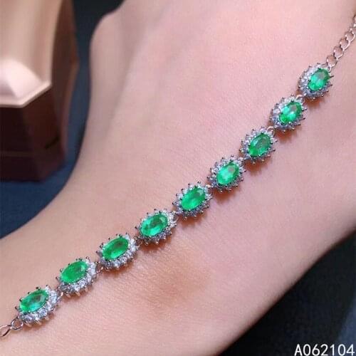 KJJEAXCMY fine jewelry 925 sterling silver inlaid natural emerald women fresh exquisite new gem hand bracelet support detection