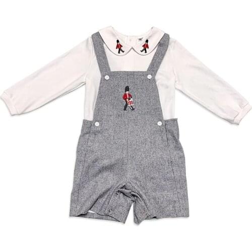 Baby boy vintage Spanish embroidered woolen overalls kids autumn winter knitted shorts birthady party wedding