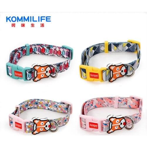 KOMMILFIE Print Plaid Nylon Dog Collar Adjustable Soft Pet Collars Leash for Dogs Small Medium Dog Necklace Dog Training Collar