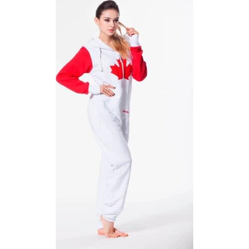 Nordic Way Unisex Playsuit Canadian Flag Jumpsuit Hoody Fleece Playsuit All In One Piece