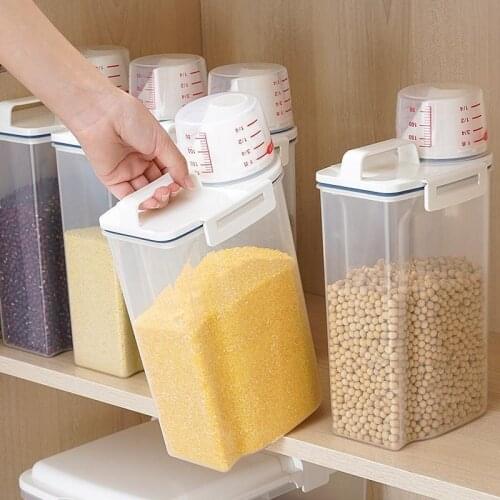 Kitchen Storage Box With Measuring Cup Moisture-proof Plastic Storage in the Kitchen Home Multigrain Dried Fruit Organizer Box
