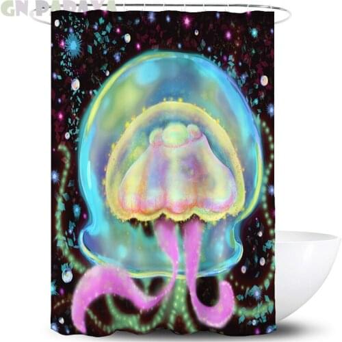 Jellyfish cute Psychedelic Bath Curtains Waterproof Polyester Fabric seabed bottle Shower Curtains Screen with Hooks Accessories