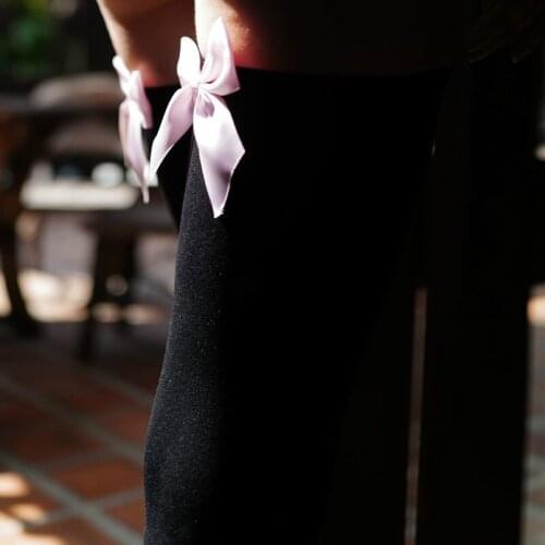 Sweet Bow Stockings Cute Girl Sexy Womens Hosiery Pink Bow Stay Up Thigh High Stocking Cosplay Sexy Costumes Medias De Mujer