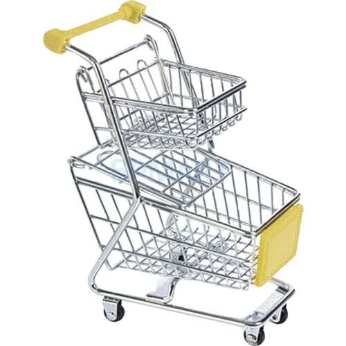 Mini Double Tiers Shopping Cart Trolley Toy Yellow