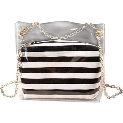 Fashion Striped Transparent Chain Bag Purse Fashion Stripped Satchel Bag Shoulder Purse With Inner Bag For Women Ladies Girls