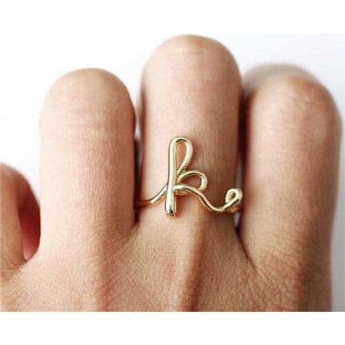 Fashion popular 26 letter ring A-Z full letter womens ring simple color ring Gold Color ring