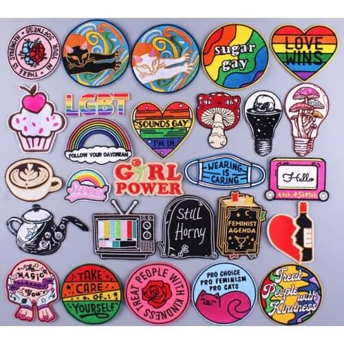 Cartoon Patch Gay Love Embroidered Patches On Clothes Hippie Letter Stripes Patch Iron On Patches For Clothing Applique Stickers