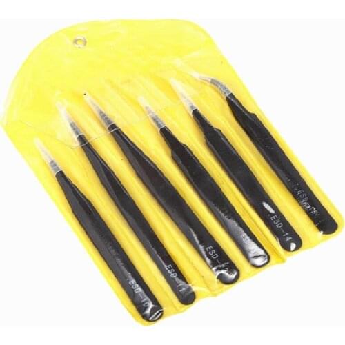 6pcs/set Anti Static Tweezers Set For Watch Jewelry Mobile Phone Electronics Precision Industrial Repair Tweezers