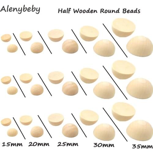 Unfinished Half Wooden Round Beads Teether No Hole Hemispherical Natural Wood Ball Sticker/Patch Cabochon Charm Jewelry Findings