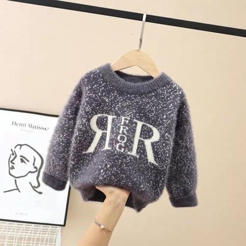 2021 New Spring Winter Girl Sweater Childrens Knitted Kids Turtleneck Warm Long Sleeve Thicken Letter High Quality Mink Down