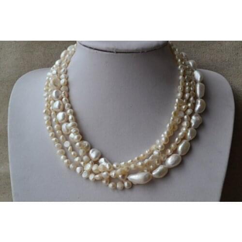 New Arrival Favorite Pearl Necklace 4 Rows 5-12mm White Baroque Genuine Freshwater Pearl Wedding Jewelry Fine Lady Gift