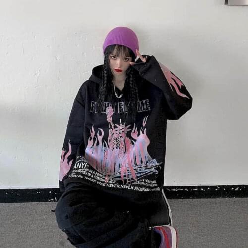 2021 Autumn Winter Hoodies Women Plus Velvet Long Sleeve Jacket Oversized Sweatshirt Korean Goth Clothes Harajuku Tops Print