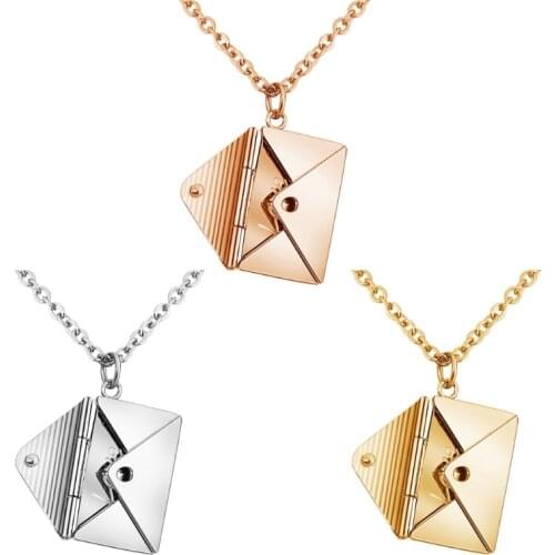 Love Envelope Pendant Necklace Heart Seal Love Message Locket Pendant Necklace LX9E