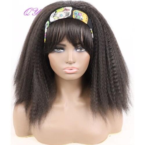Headband Wig Afro Kinky Curly Black Wig Colorful Headband Link Straight Bangs Hairstyle Women Wig Daily Use Synthetic Hair