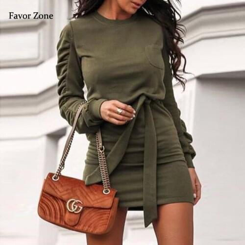 Autumn Winter Mini Dresses For Women Sashes Bandage Bodycon Sexy Evening Party Dress O-neck Long Sleeve High Waist Lady Vestidos